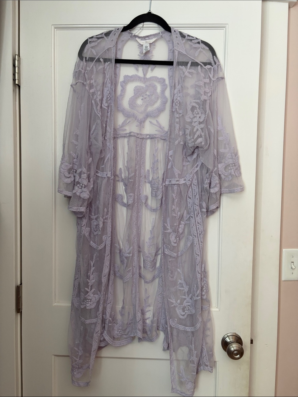 Lauren Conrad Lavender Lace Sheer Kimono Women Knee Length N1